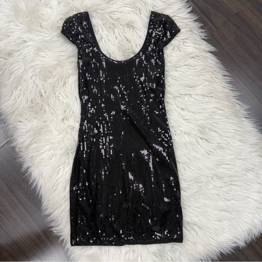 Armani Exchange Sequin Black Mini Dress - Picture 2 of 6